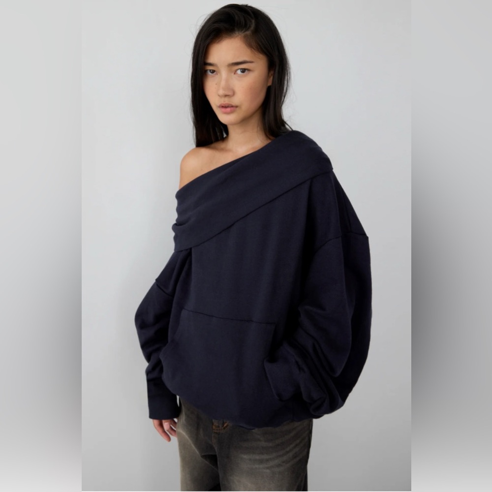 Oak + Fort NWT Oversized Blue Navy Hoodie Slouchy Casual Streetwear Fall Winter